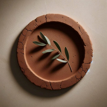 An olive branch circle on terracotta clay, Ai generated imageの写真素材