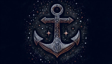 A geometric anchor symbol on a dark indigo textured background, Ai generated imageの写真素材