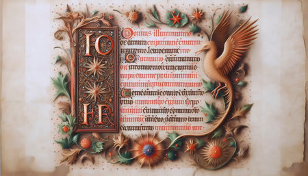 A fragment of Psalm with gold leaf illumination, Ai generated image