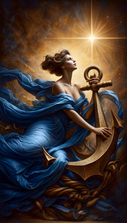 An allegory of Hope with anchor, oil on canvas, Ai generated imageの写真素材