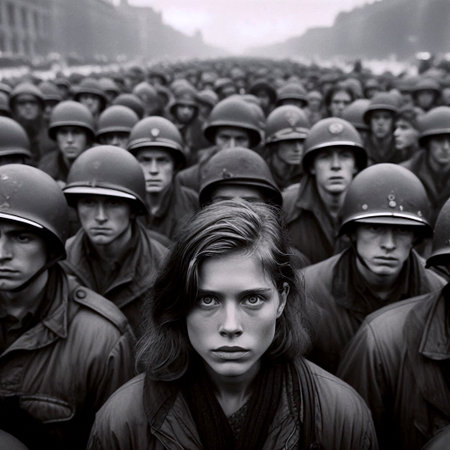 A crowd of protesters captured from within, showing a forest of raised fists and determined faces...