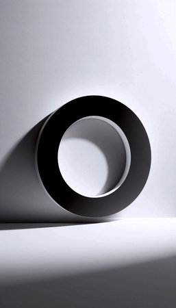 A single, perfectly round porthole window in a curved white wall, casting a crisp circular shadow, Ai generated imageの写真素材