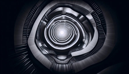 Symmetrical shot of a spiral staircase viewed from directly below, forming a perfect geometric vortex, Ai generated imageの写真素材