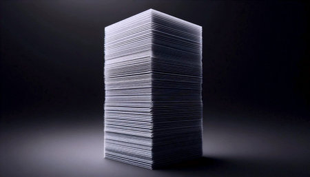 A stack of perfectly aligned, ultra-thin business cards on edge, showing the precise layering of...