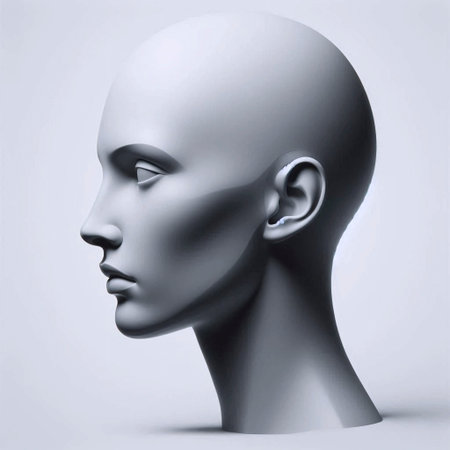 High-contrast portrait of a person with a completely shaved head, emphasizing the shape of the skull and ears, Ai generated imageの写真素材