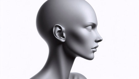 High-contrast portrait of a person with a completely shaved head, emphasizing the shape of the skull and ears, Ai generated imageの写真素材