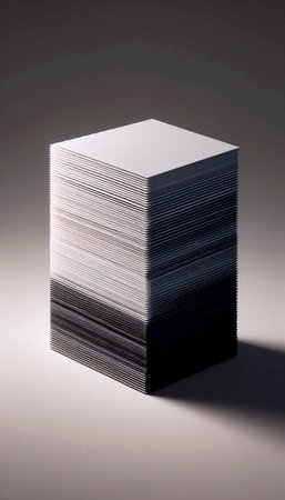 A stack of perfectly aligned, ultra-thin business cards on edge, showing the precise layering of paper, Ai generated imageの写真素材