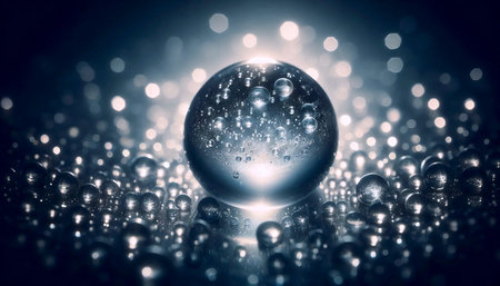 An extreme close-up of air bubbles rising in clear water, showcasing their perfect spherical forms, intricate light refraction, and tiny micro-reflections on their surfaces, Ai generated image