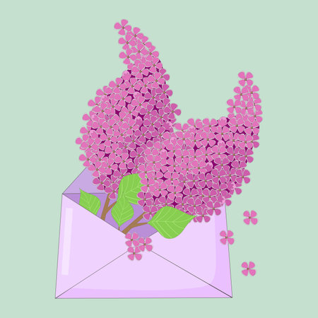 vector illustration of a lilac branch in a paper envelopeのイラスト素材
