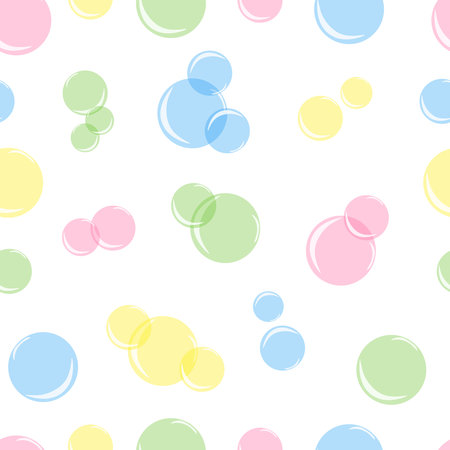 vector illustration of a seamless pattern of transparent colored soap bubbles on a white backgroundのイラスト素材