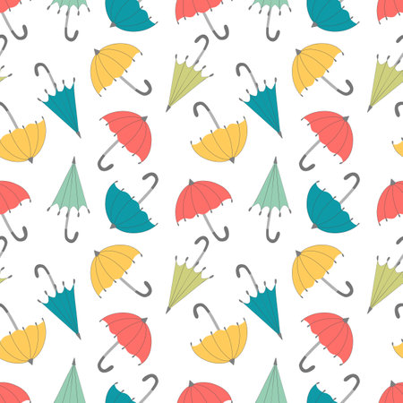 vector illustration of a seamless pattern of multicolored retro umbrellas on a white backgroundのイラスト素材