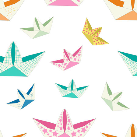 vector illustration pattern seamless of paper boatsのイラスト素材