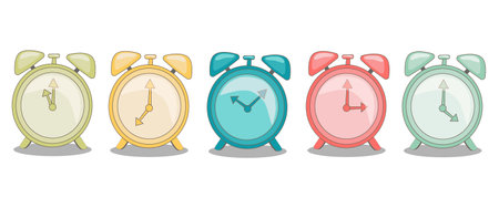 set of multicolored retro alarm clocksのイラスト素材