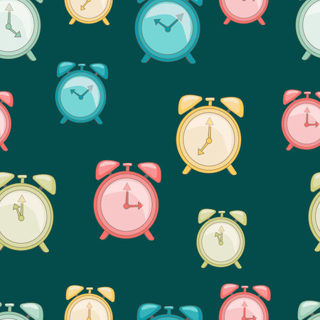 vector sampless pattern multicolored retro alarm clocksのイラスト素材