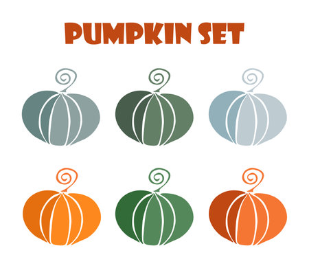 vector illustration set of colored stylized pumpkinsのイラスト素材