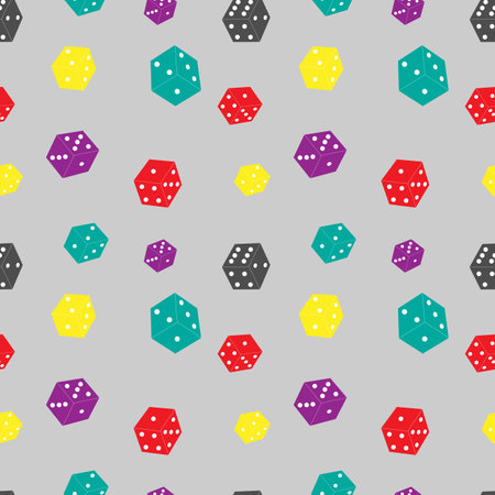 Vector illustration seamless pattern color poker dices on gray backgroundのイラスト素材