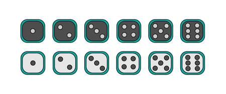 Vector illustration dice. game of dice. An icon with a side of a cube from one to six numbers, for craps or poker. Gambling icons set. Dot on the casino cube.のイラスト素材