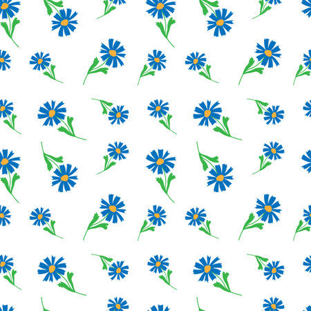 vector doodle illustration seamless pattern doodle cornflowers stylized on white backgroundのイラスト素材