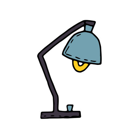 Retro table lamp for preparing lessons or office. Vector cartoon doodle illustrationのイラスト素材