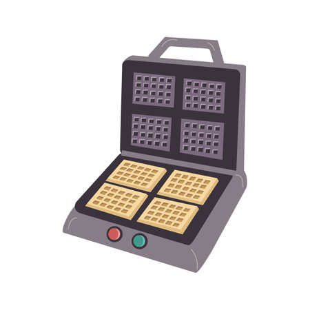 Electric waffle iron. Household appliances for the kitchen, for preparing dessert. Vector illustrationのイラスト素材