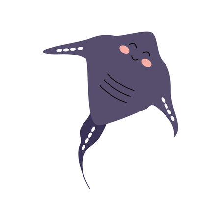 Cute stingray character, sea animal. Vector cartoon illustration for stickers, children's books, products, room decoration.のイラスト素材