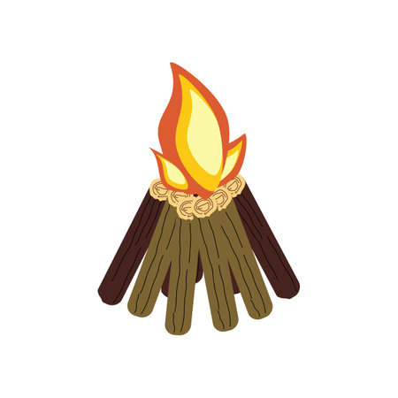 Campfire of the hut type. Colored vector flat illustrationのイラスト素材