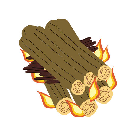 Tourist bonfire of taiga type. Color vector flat illustrationのイラスト素材