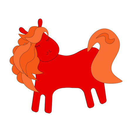 Cartoon character of a red horse with a red mane. Symbol of 2026 in the Chinese calendar â color vector flat illustrationのイラスト素材