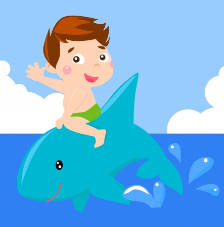 little boy and dolphinのイラスト素材
