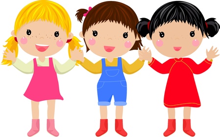 Nice three girl handing,happy のイラスト素材