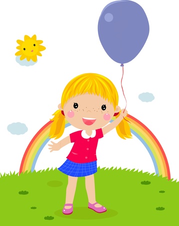 Little girl with an balloon,cartoon のイラスト素材