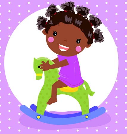 Vector illustration of a dolly girl on rocking horse のイラスト素材