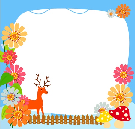 flower frame and reindeerのイラスト素材