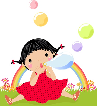 Little girl playing with bubblesのイラスト素材
