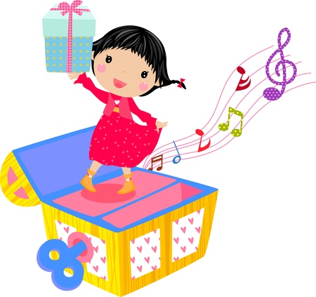little girl with gift box のイラスト素材
