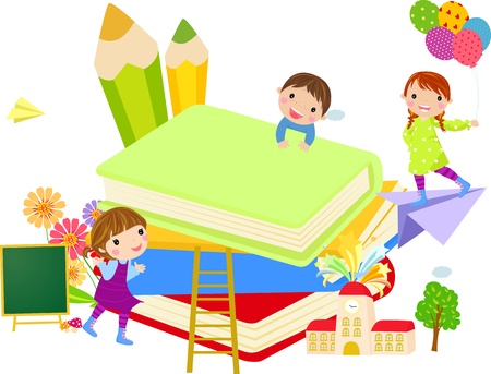 kids and book のイラスト素材