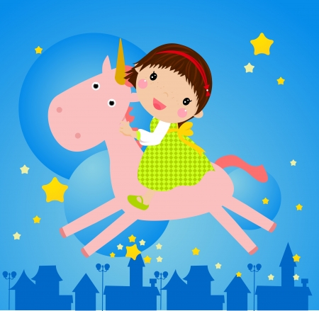 unicorn and girl のイラスト素材