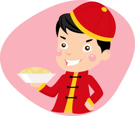 a boy and noodlesのイラスト素材