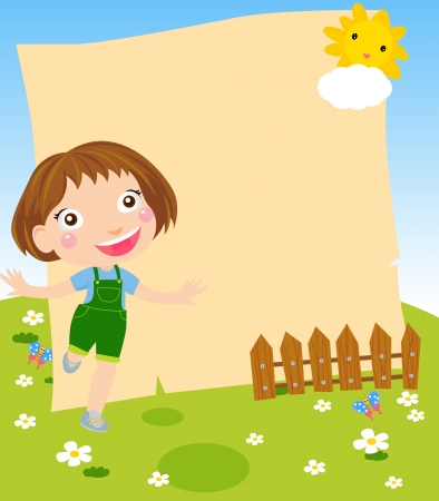 Little girl and frameのイラスト素材