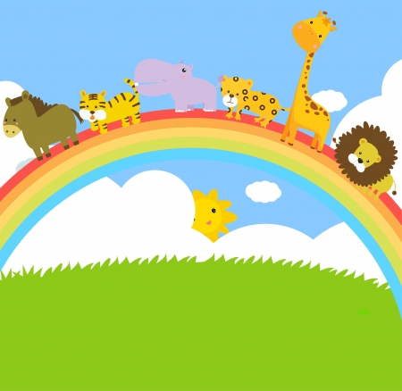 Animal and rainbowのイラスト素材