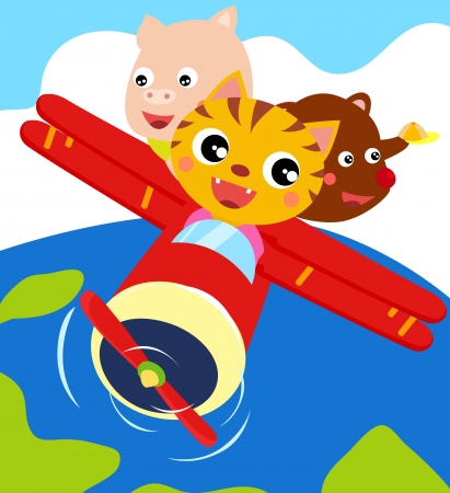 Three animal by plane のイラスト素材