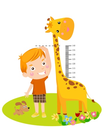 Cute boy and giraffeのイラスト素材