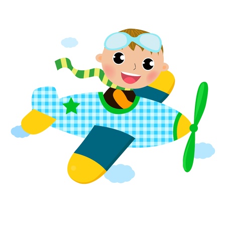 boy and plane のイラスト素材