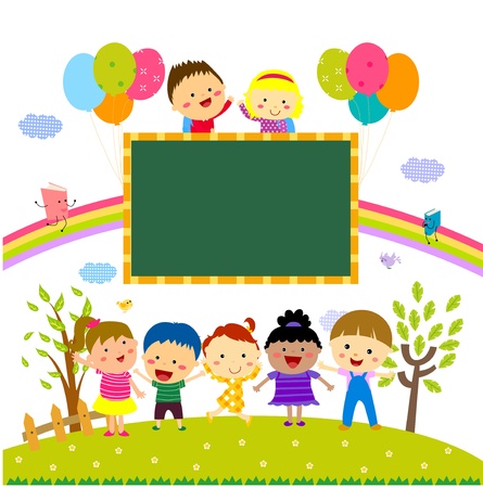 kids and blackboardのイラスト素材