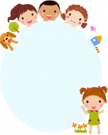 Kids and frameのイラスト素材