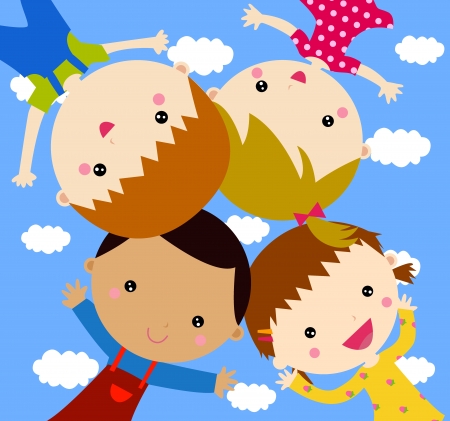Four happy kids のイラスト素材