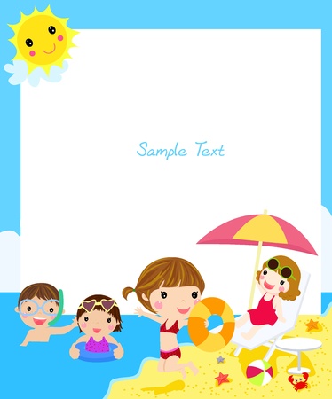 kids on beach のイラスト素材