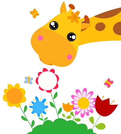 giraffe and flower  Vector illustration のイラスト素材