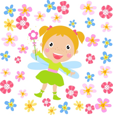Cute fairy wearing floral head wreathのイラスト素材