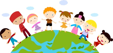 kids and globeのイラスト素材